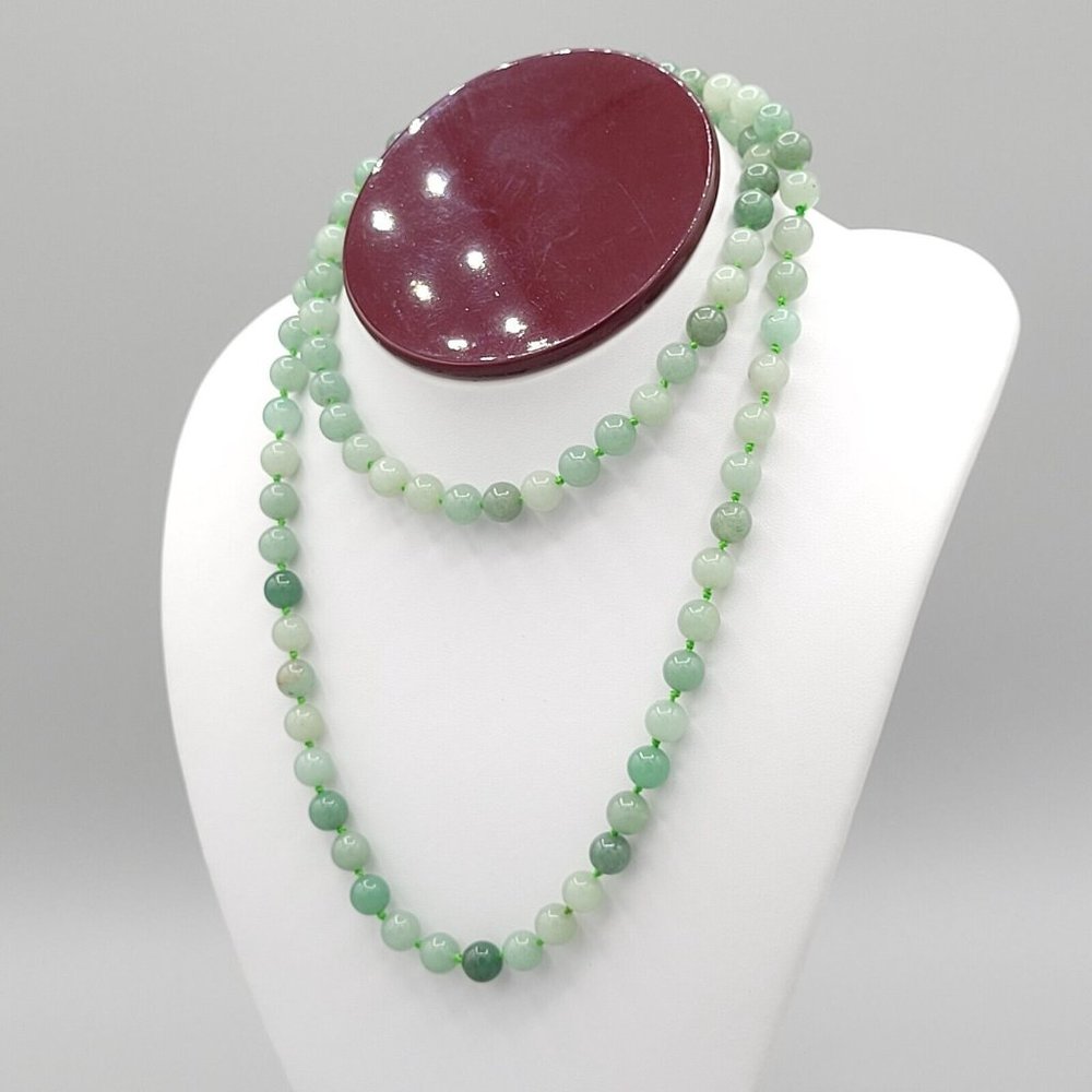 Womens Light Green Aventurine Round Beaded Fashion Necklace 28 in - Picture 4 of 5
